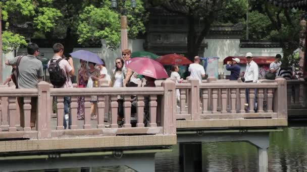 Shanghai, Cina, 11 settembre 2018. Yuyuan Lotus stagno, ponte a nove giri . — Video Stock