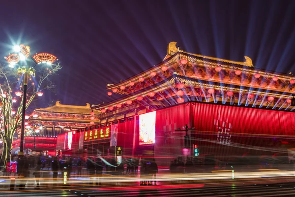 Xian, Chiny - luty 13, 2019.Tłum na Scenic spot z okazji chińskiego wiosennego festiwalu Zdjęcia Stockowe bez tantiem