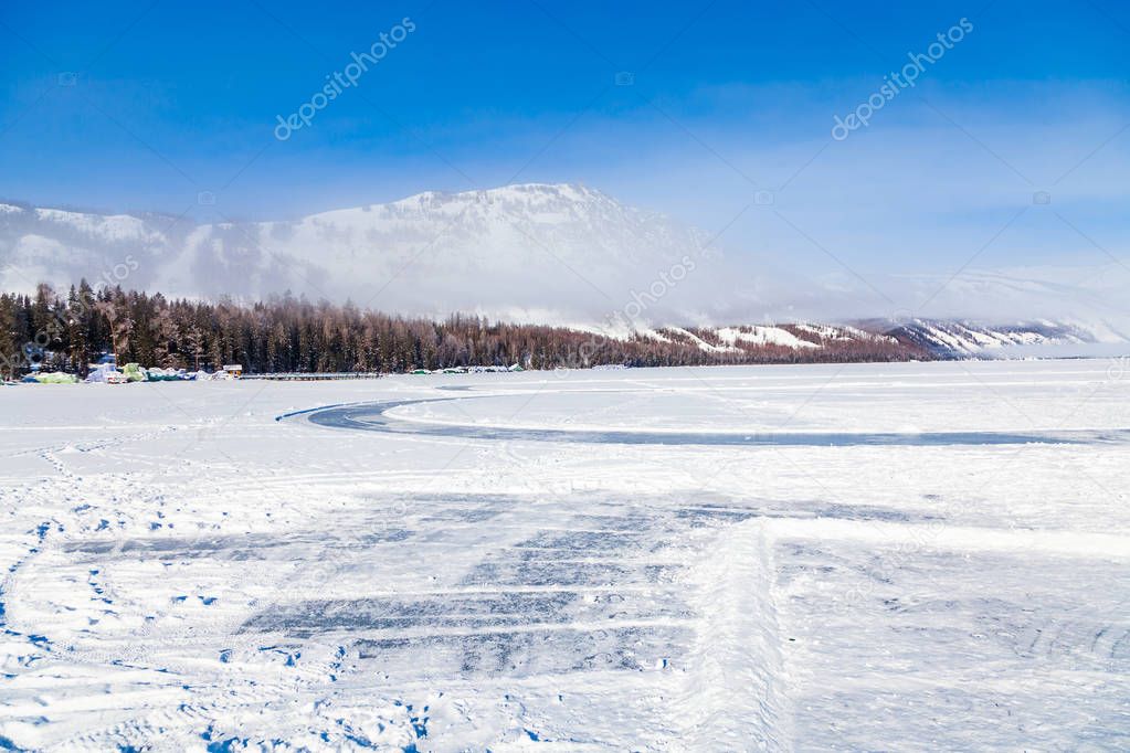 view of Kanas Lake Forest in Winter,xinjiang,china