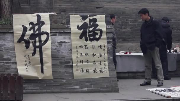 Xian-Dec 29: Kinesisk kalligrafi verk sålda på gatan, Dec 29, 2012, Xian stad, Shaanxi provinsen, Kina. — Stockvideo