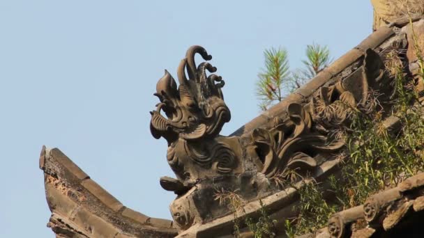 Traditioneel dakdakraam van een Chinese tempel — Stockvideo