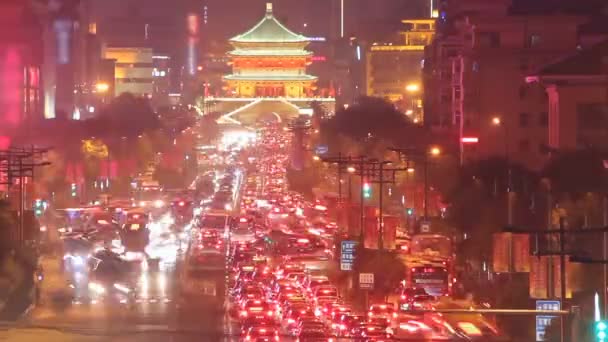 Trafic de Xian en la noche, China . — Vídeos de Stock