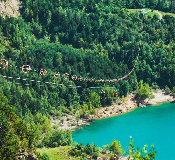 Zip line of Tena Valley in the aragonese Pyrenees. The longest zip line of Europe.