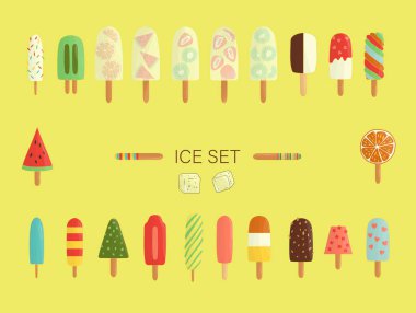 Renkli dondurma Vektör illüstrasyon. Parlak buz seti. 