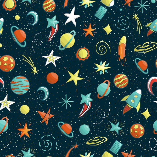 Vector seamless pattern of space objects — Stock Vector