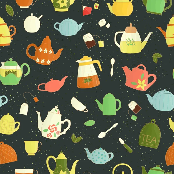 Vector seamless pattern of colorful teapots — Stock Vector