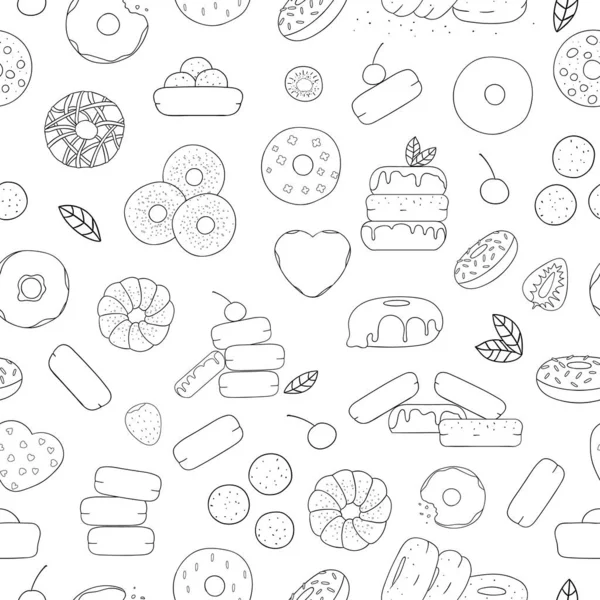 Διάνυσμα χωρίς μοτίβα μαύρων και λευκών ντόνατς — Διανυσματικό Αρχείο