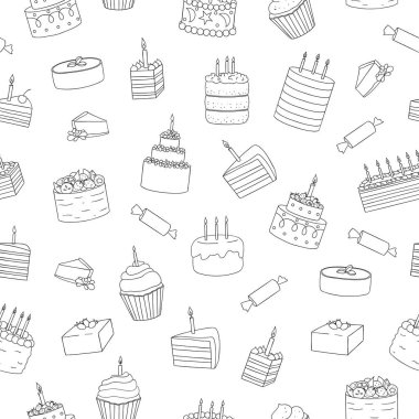 Mumlar ile siyah ve beyaz kek Vektör dikişsiz desen. B