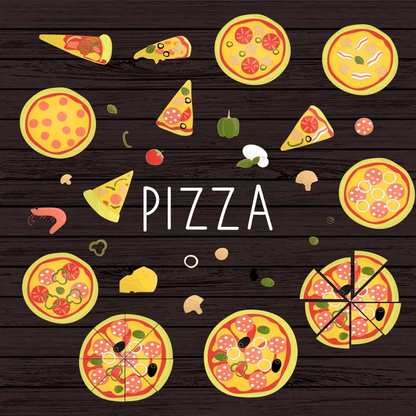 Conjunto vectorial de pizza de colores. Colección de pizza brillante aislada — Vector de stock