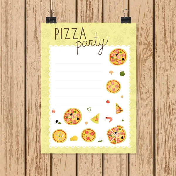 Invitación Fiesta Pizza Pancarta Estilo Garabato Piezas Pizza Vector Ilustración — Vector de stock