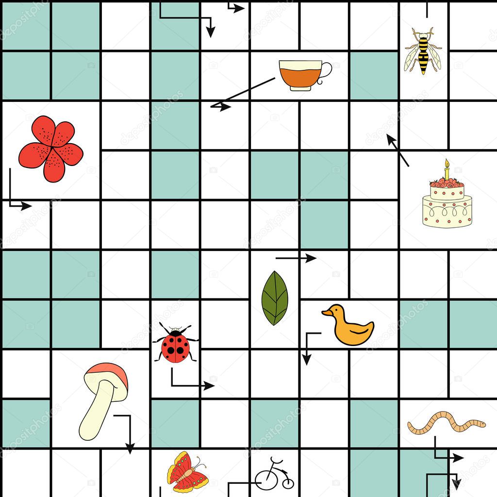 Vector seamless pattern with crossword puzzle