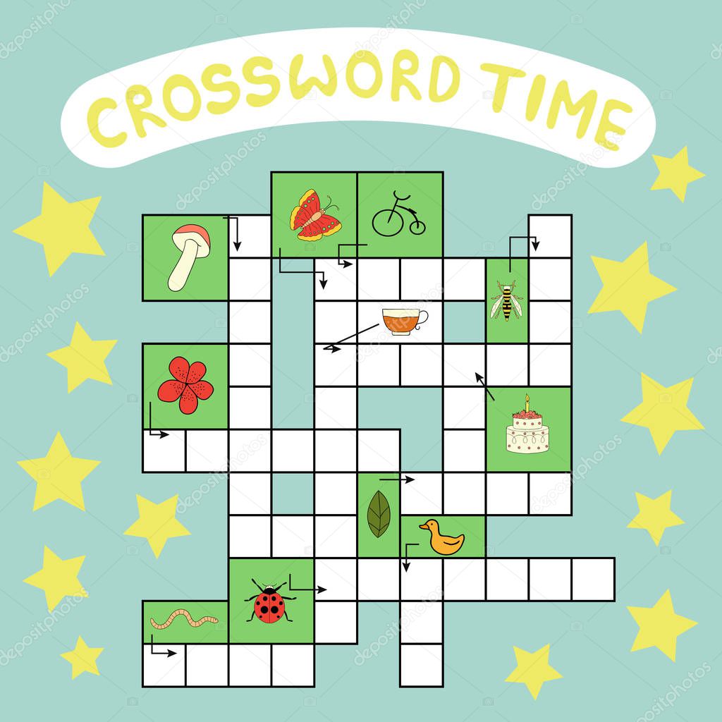 Vector crossword puzzle. Bright and colorful quiz for children. 