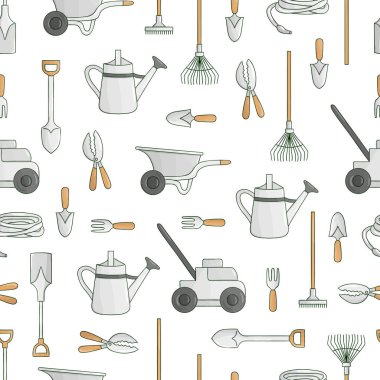 Renkli bahçe araçları vektör dikişsiz desen. Backgrou'u tekrarlayın
