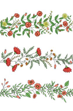 Stilize gül ile bahçe bitki desen fırçalar Vektör seti