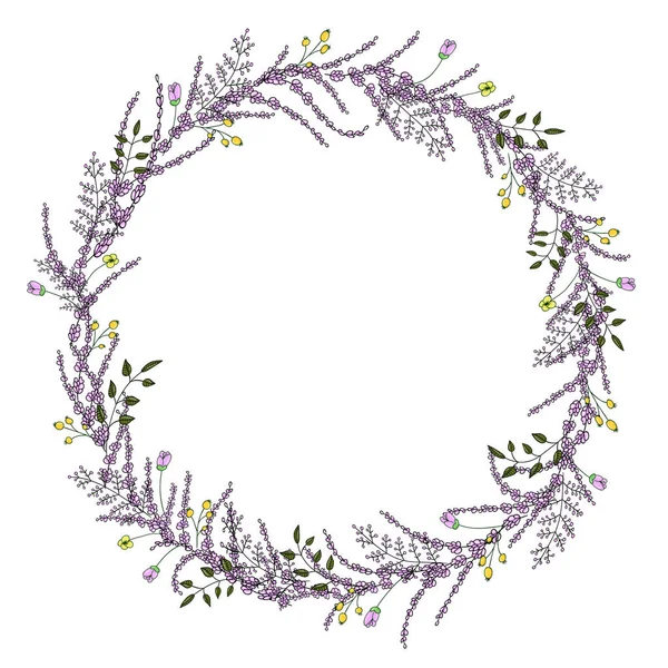 Corona vectorial de flores y hierbas de jardín — Vector de stock