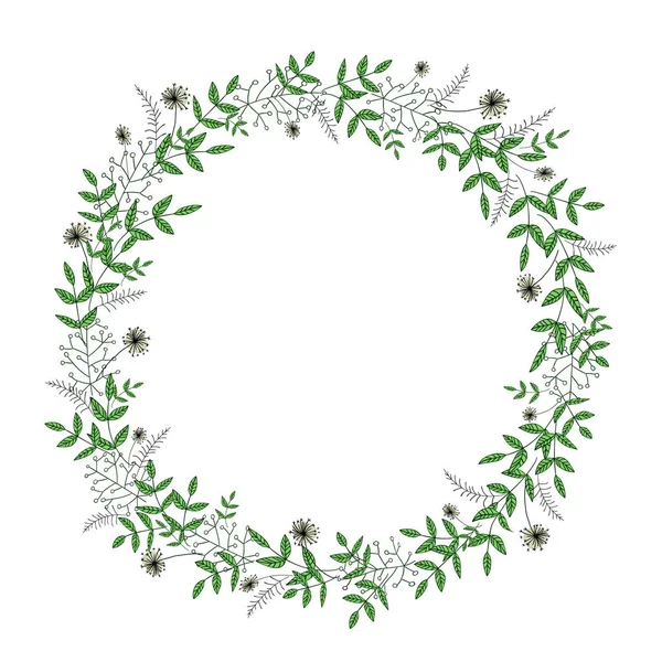 Vector wreath of garden flowers and herbs — Stock Vector