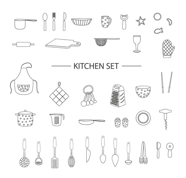 Vector set of black kitchen tools isolated on white background — Stock Vector