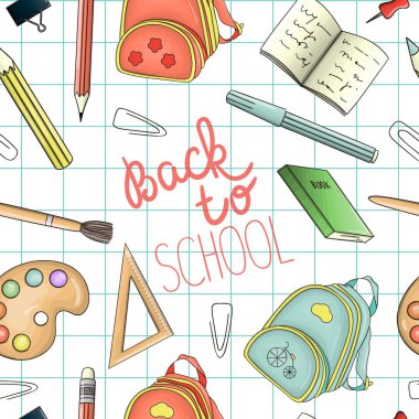 Renkli kırtasiye, ofis veya okul vektör dikişsiz desen 