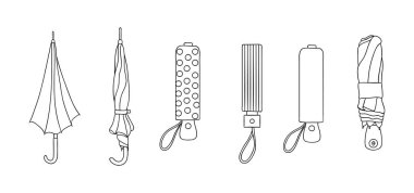 Beyaz arka planda izole edilmiş siyah şemsiyevektör seti