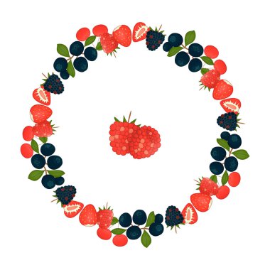 Yeşil yaprakları ile yaban mersini Vektör çelenk. Elle çizilmiş carto