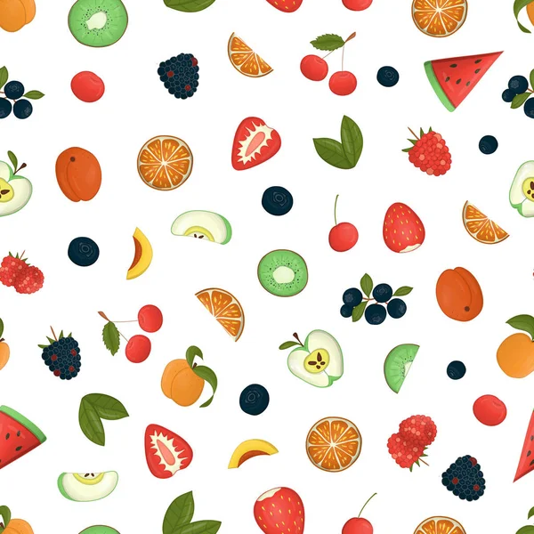 Vector seamless pattern of fruit and berries. Repeating backgrou — Stock Vector