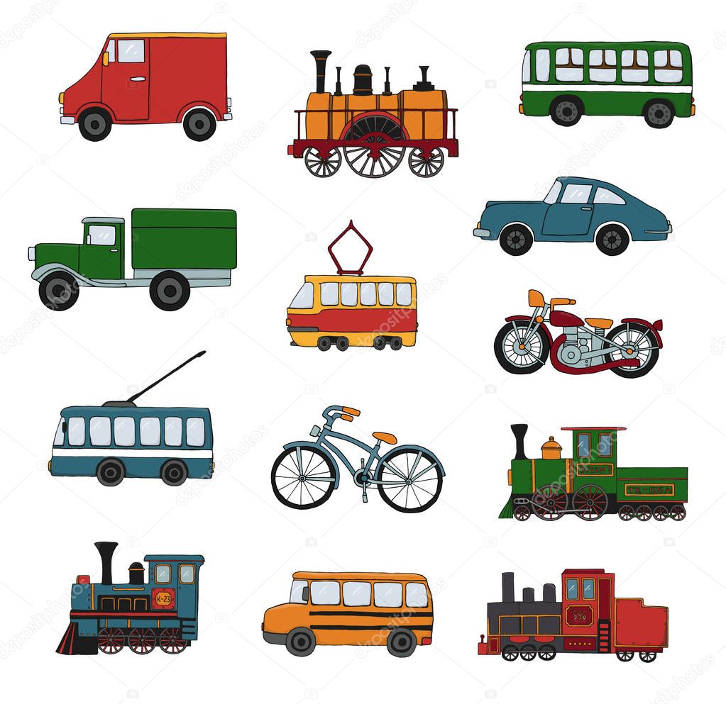 wallpapers Means Of Transport Cartoon Images vector colored set of retro engines