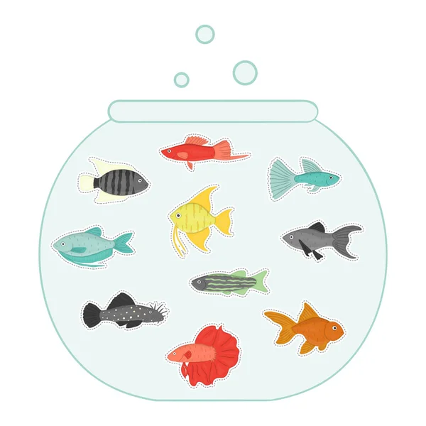 水族館の魚のステッカーのベクトル色のイラスト. — ストックベクタ