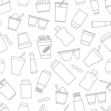 Farklı yoğurt çeşitlerinin vektör dikişsiz deseni.