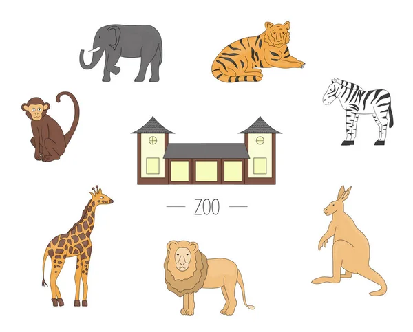 Vector illustratie Zoo dieren geïsoleerd op witte achtergrond. — Stockvector