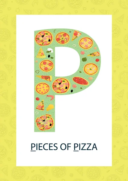 Letra colorida del alfabeto P. Phonics flashcard. Linda letra P para — Vector de stock