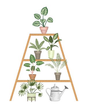 Bir stand i tencere tropikal houseplants Vektör illüstrasyon