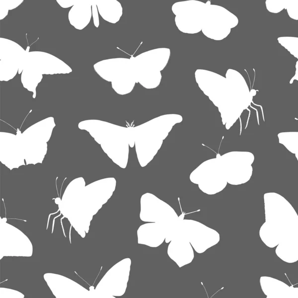 Vector seamless pattern of white butterflies silhouettes — Stock Vector