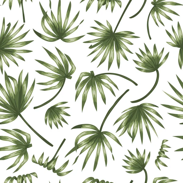 Vector seamless pattern of green palm tree leaves — Stock Vector