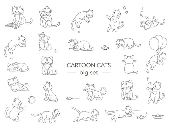 Vector set of cute cartoon style cat in different poses — Stock Vector