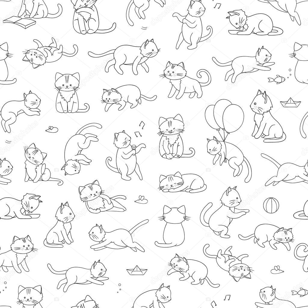 Vector seamless pattern of cute cartoon style cat