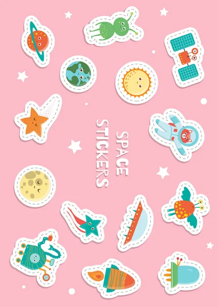 Stickers espace mignon pour enfants sur fond rose . — Image vectorielle