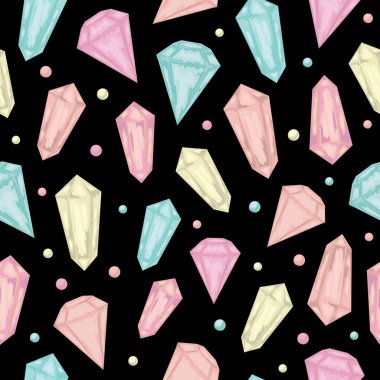 Sihirli renkli kristaller ile vektör dikişsiz desen