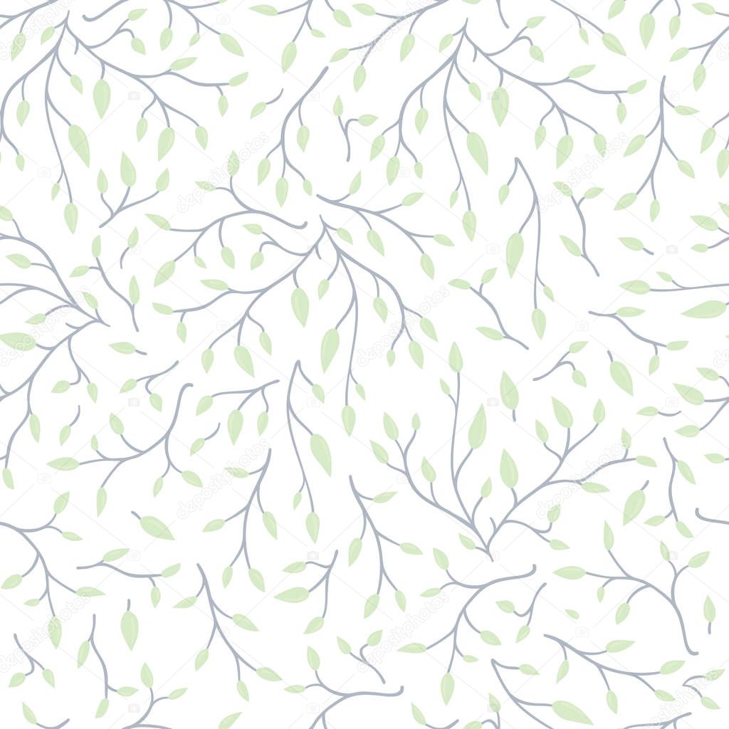 Vector seamless pattern with tree brunches and leaves