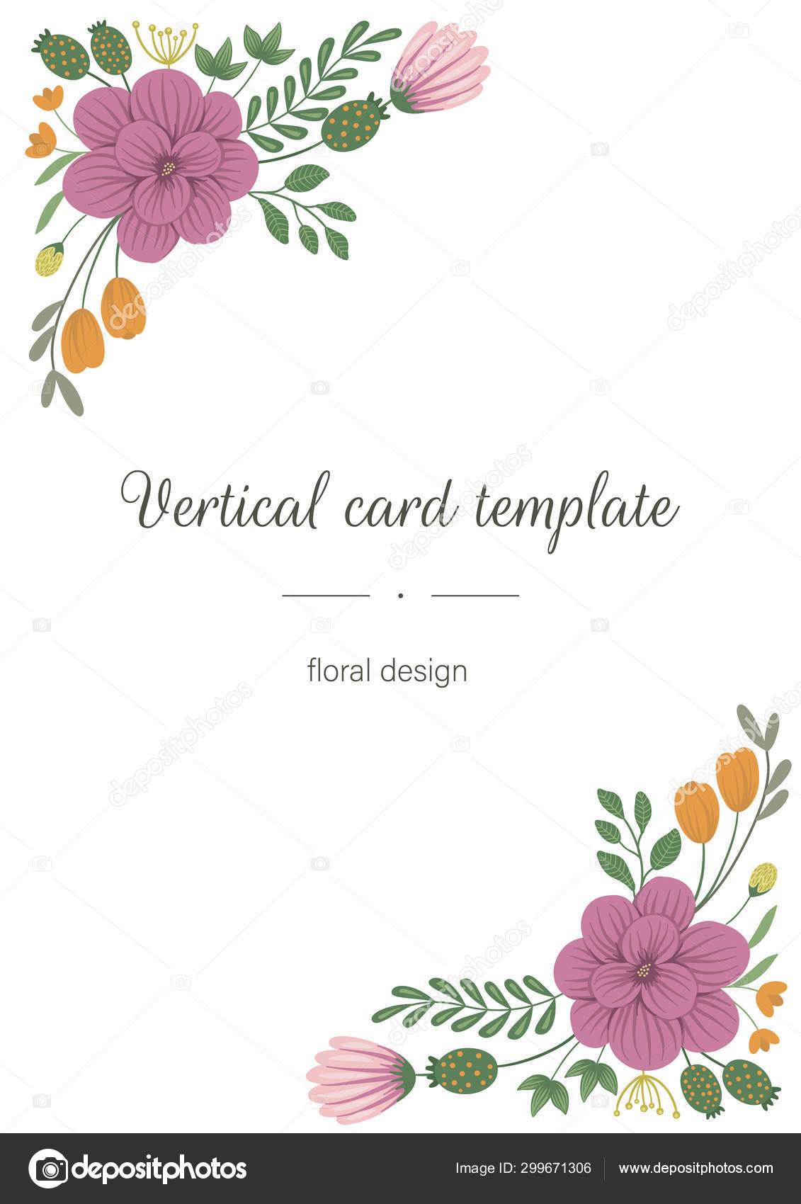Vector card border template with floral corner elements. — Stock Vector