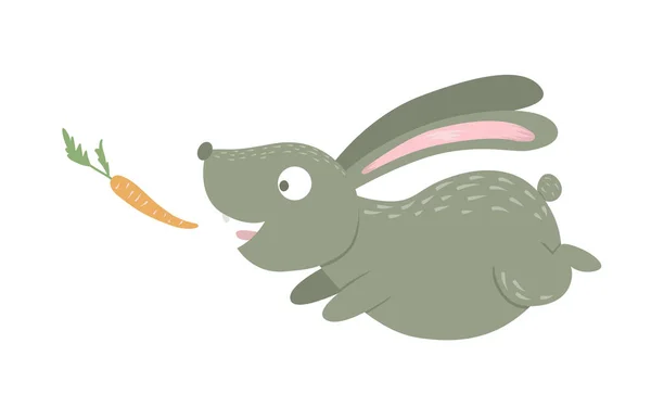Vector Cartoon styl płaski zabawny królik z marchewką — Wektor stockowy