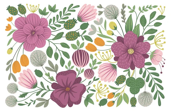 Vektor blommig bakgrund. Platt trendig illustration med blommor — Stock vektor