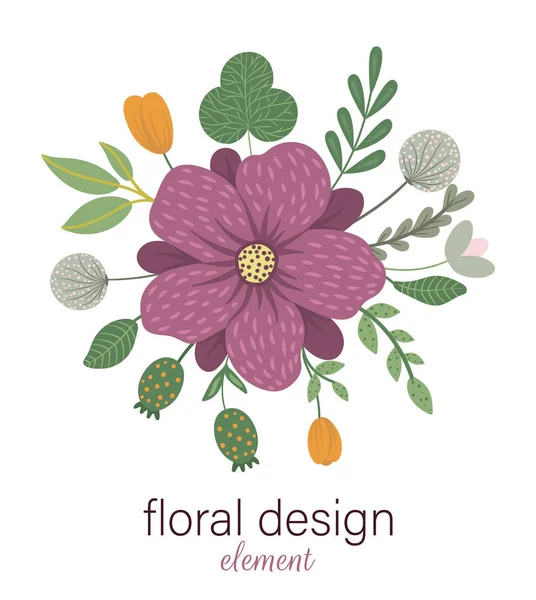Vector floral redondo elemento decorativo. Ilustración plana de moda — Vector de stock