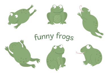 Vector set of cartoon style flat funny frogs in different poses. vector Vector set of cartoon style flat funny frogs in different poses. vector