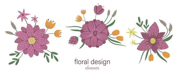 Набор векторных цветочных горизонтальных декоративных элементов. Плоская трескотня — стоковый вектор