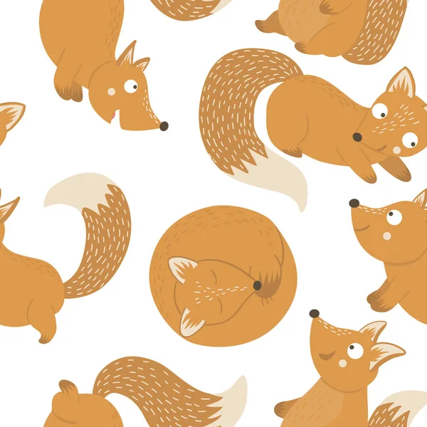 Vector seamless pattern of hand drawn flat funny foxes — Stock Vector