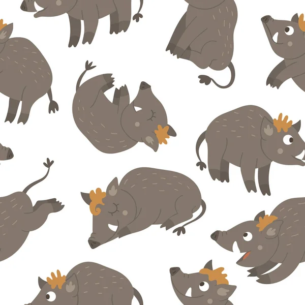 Vector seamless pattern of hand drawn flat funny boars — Stock Vector