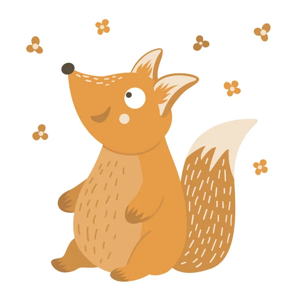 Vector mão desenhada plana sentado raposa. Engraçado bosque animal — Vetor de Stock