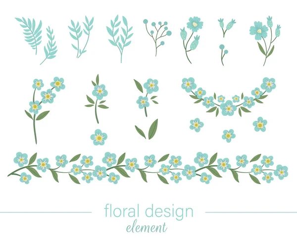 Ensemble de clip floral vectoriel bleu. Illustration tendance plate avec f — Image vectorielle