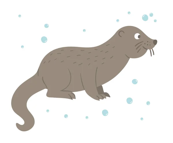 Vektorová ruka s plochým Otterem. Zábavné lesní zvíře. — Stockový vektor