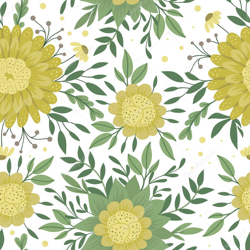 Vector floral seamless texture. Hand drawn flat trendy illustrat